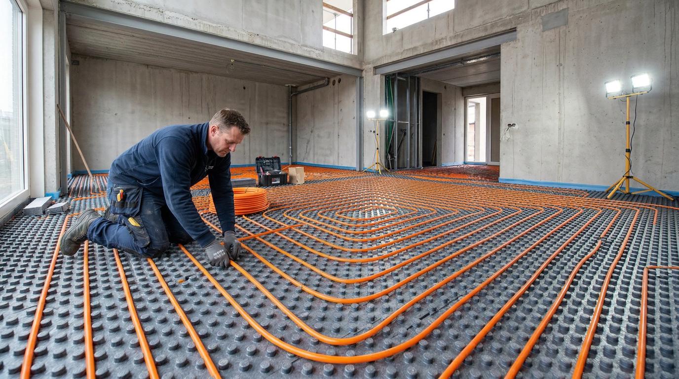 Vloerverwarming met noppenplaten systeem