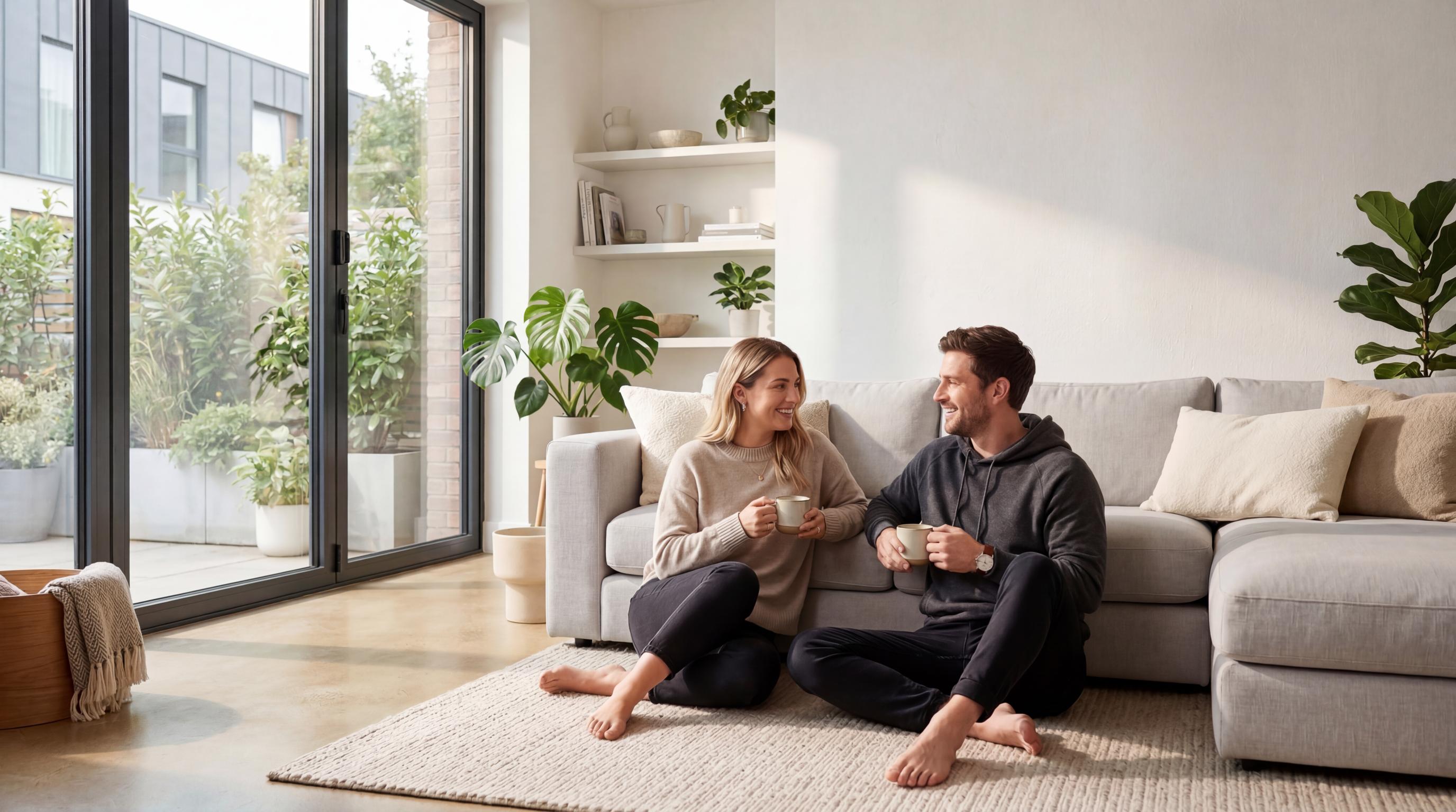 Familie geniet van het comfort van vloerverwarming