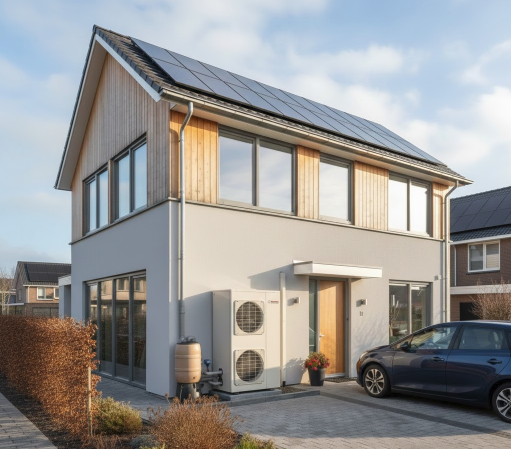 Woning met warmtepomp en vloerverwarming